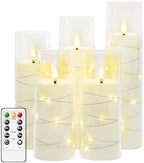 kakoya Flameless LED Candles with Timer 5 Pc Flickering Flameless Candles for Romantic Ambiance and Home Decoration Stable Acrylic Shell,with Embedded Star String，Battery Operated Candles（White） by FLAMELESSCANDLES