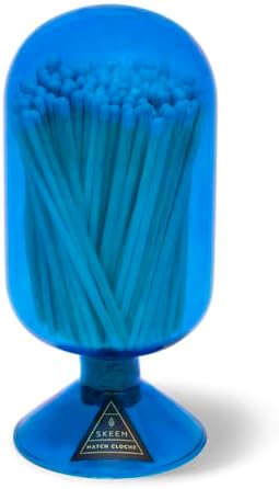 Skeem Glass Match Cloche with Striker - Indigo - Includes 120 Small Match Sticks - Perfect Fireplace Decor, Decorative Matches for Candles by Skeem