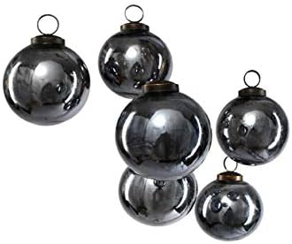 Serene Spaces Living Set of 6 Decorative Antique Platinum Mercury Glass Ball Ornament for Window Box, Ornaments for Holiday Décor, Measure 4" Tall and 3" Diameter by SereneSpacesLiving