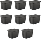 18 Gal Storage Bins 8-Pack, Plastic Totes with Snap-On Lids, Black by Unknown
