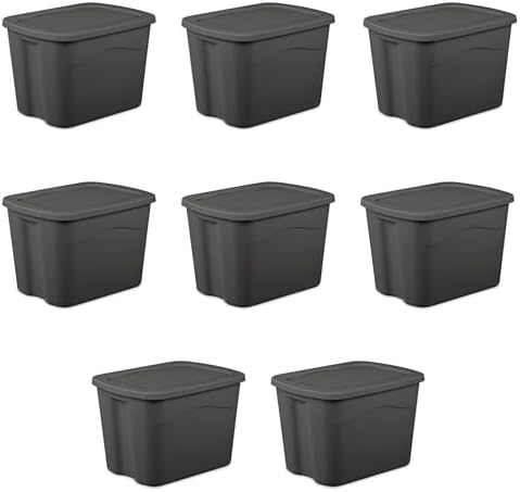 18 Gal Storage Bins 8-Pack, Plastic Totes with Snap-On Lids, Black by Unknown
