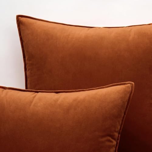 MIULEE Fall Decorative Rust Velvet Euro Sham Throw Pillow Covers 24x24 Inch - Image 2