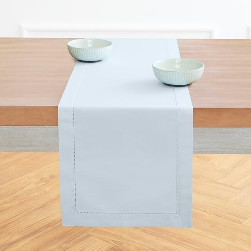 Solino Home Cotton Linen Table Runner Light Blue Hemstitch, 14 x 108 in by SolinoHome