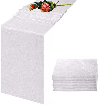 White Sequin Table Runner 6 Pack, 12''x72 Glitter Table Runner - Image 2