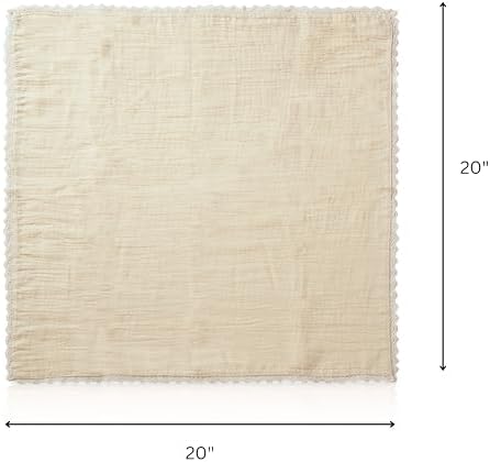 FINGERCRAFT Lace Cloth Napkins, Cotton Gauze, Set of 12, 20x20 Inch,Beige - Image 6