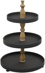 Deco 79 Wood 3 Level Tiered Server with Wood Post, 16" x 16" x 24", Black by Unknown