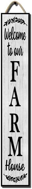 48x8 Inch Farmhouse Rustic Vertical Welcome Sign for Front Porch - Wood Plank Set, Quaint "Welcome to Our Farm House" Print, Ideal for Indoor & Outdoor Display by Hilonret