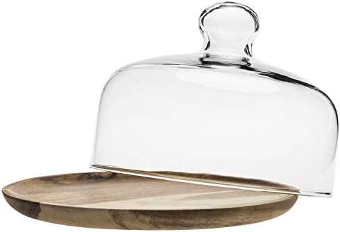 MyGift 7.5 Inch Glass Cloche Dome Dessert Tray with Acacia Wood Base - Image 6