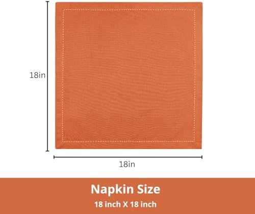 PurpleEssences Hemstitch Cloth Napkins 18x18 in Set of 12 - Orange - Image 3