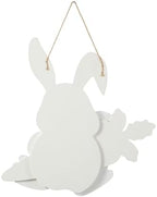 Glitzhome Happy Easter Rabbit and Carrot Hanging Sign Decor, 14" H Wooden Bunny Carrot Door Hanger with Ropes, Easter Theme Sign for Home Window Wall Farmhouse Indoor Outdoor Spring Decorations - Image 3