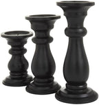 Deco 79 Mango Wood Decorative Candle Holder Turned Style Pillar Candle Stand, Set of 3 Candlestick Holder 10", 8", 6"H, Black - Image 2