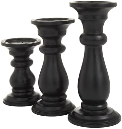 Deco 79 Mango Wood Decorative Candle Holder Turned Style Pillar Candle Stand, Set of 3 Candlestick Holder 10", 8", 6"H, Black - Image 2