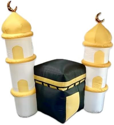Inflatable Islamic 6FT Ramadan Kareem/Eid Mubarak Kaaba Mosque. Ramadan Blow Up Yard Decorations for Home Holiday Party Indoor, Outdoor,Garden, Lawn Decor. with LED Lights, 3 Banners Rmadan,Eid - Image 4