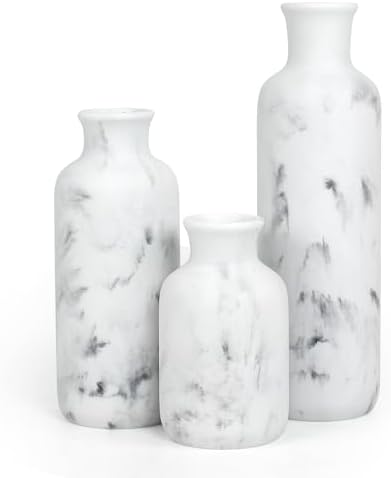 Resin 3 Piece Decorative Vase Set, White Marble Look Farmhouse Home Decor by YMXYJM