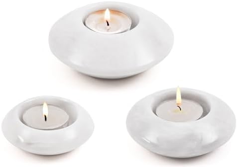 Tea Light Candle Holders Set of 3 – Handcrafted Natural Marble Tealight & Votive Holders in Graduated Sizes (4", 3.5", 3"), Decorative Stone Candle Holders for Home Décor & Table Centerpieces by ElysianMarble
