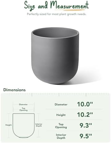 LE TAUCI 10 Inch Plant Pot, Ceramic Pots for Plants, Charcoal Gray - Image 4