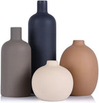 Ceramic Vase Set of 4, Modern Vases Home Decor, Neutral Decorative Vase for Bouquet Pampas Grass Dried Fresh Flowers, Small Vase for Living Room, Kitchen, Bedroom, Bathroom, Entryway Mantel, Decor by QIANLING