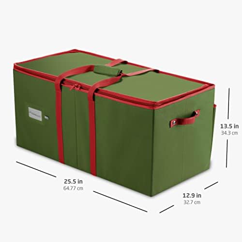 ZOBER Large Christmas Ornament Storage Box - Stores 128 3" Ornaments, With Dividers - Ornament Organizer Storage Box, Durable Christmas Containers Holder - Extra Pockets, Dual Zipper - Green - Image 6