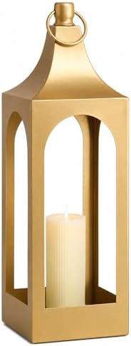 MOZEAL 25" Extra-Large Grace Spire Floor Lantern - Gold Heavy Metal No Glass - in/Out Use, for Fireplace/Patio/Entryway/Porch - Vers Event/Home - Lux Christmas Holder for Pillar/LED Lights by MOZEAL