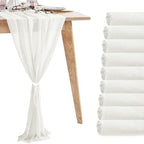 10 Pack White Chiffon Table Runners, 10ft (120 x 12 in) by VZZNN