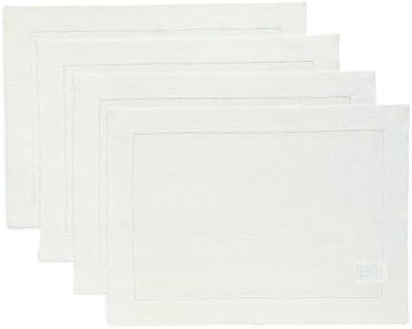 Solino Home 100% Pure Linen Placemats Ivory Hemstitch, 14 x 19 in, Set of 4 by SolinoHome