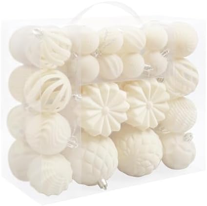 48 Pcs Velvet Christmas Ball Ornaments,Flocked Christmas Tree Decorations,Xmas Tree Decor,Hanging Balls Ornaments with Loop,Decoration for Xmas,Holiday,Wedding,Home Decor,Multi-Shape (Beige) by Syagnos