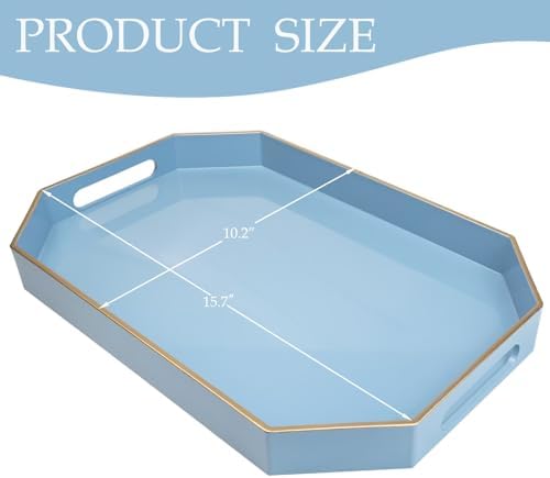Spsyrine Blue Plastic Serving Tray for Ottoman, Coffee Table, Octagon Decorative Tray for Entertaining, Outdoor, Living Room, Home Decor - Image 4
