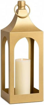 MOZEAL 20" Large Grace Spire Floor Lantern - Gold Heavy Metal No Glass - in/Out Use, for Fireplace/Patio/Entryway/Porch - Vers Event/Home - Lux Holiday Holder for Pillar/LED Lights by MOZEAL