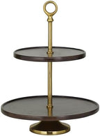 Deco 79 Mango Wood 2 Level Tiered Server with Gold Stand, 14" x 14" x 18", Dark Brown - Image 3