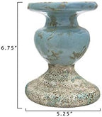 Creative Co-Op Large Distressed Blue Terracotta Pillar Candle Holder,5.5" W x 6.5" H (Pack of 6) - Image 2