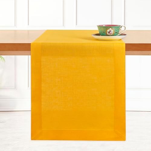 Classic Linen™ by D'Moksha, White Table Runner 60 Inches, 100% Pure Linen, Coffee Table Runner, 14 x 60 Inch for Dresser Tables- Summer, Weddings, Outdoor Hosting by DMokshaHomes