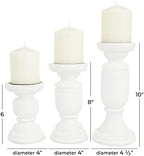 Deco 79 Mango Wood Turned Style Pillar Candle Holder, Set of 3 10", 8", 6"H, White - Image 4