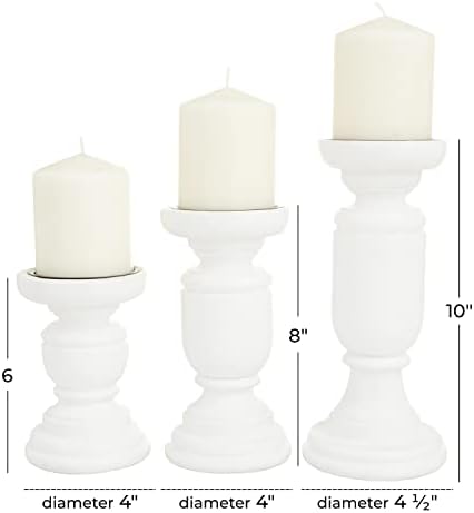 Deco 79 Mango Wood Turned Style Pillar Candle Holder, Set of 3 10", 8", 6"H, White - Image 4
