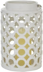 Deco 79 Ceramic Circles Decorative Candle Lantern with Cut Out Design, 7" x 8" x 11", White by Unknown