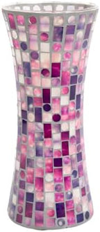 Mosaic Glass Vase, 11.8" Home Decor Flower Vase, Purple Red Vase, Handmade by Faticdorr
