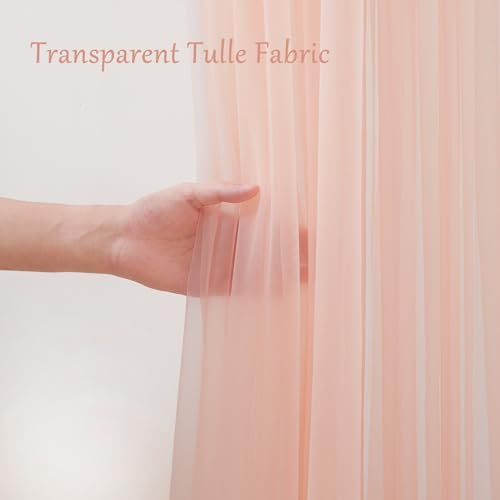 30x10ft Peach Tulle Backdrop Curtain with Lights String for Parites, Sheer Backdrop Curtains for Wedding Baby Shower Birthday Party Photo Shoot Decorations - Image 3