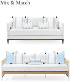 Hofdeco Premium Coastal Patio Indoor Outdoor Throw Pillow Cover Only, 20"x20" Water Repellent for Backyard, Couch, Baby Blue Embroidered Stripes with Tassels - Image 4