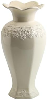 Relievo Elegant White Cream 8in 11in Ceramic Flower Tall Aesthetic Beige Table Tulip Wide Mouth Rose Filler Decorative Rustic Vase Decor for Home (Cream Vase, L) by Unknown