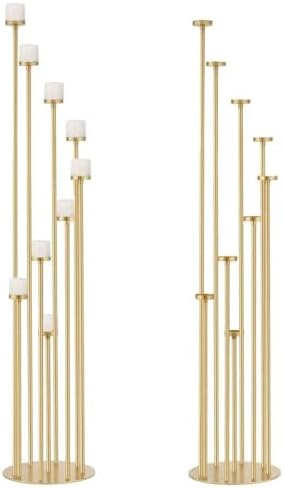 2Pcs Gold 9-Arm Floor Candle Holders for Pillar Candles,44inches Tall by WeddingPartyDecoration