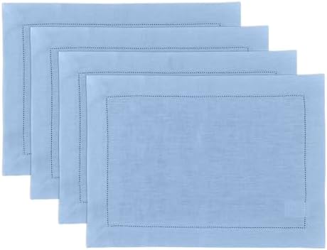 Solino Home 100% Pure Linen Placemats Cornflower Blue, 14 x 19 in, Set of 4 by SolinoHome