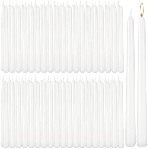 100-Pack White Taper Candles - 10 Inch 8-Hour Burn Time Dinner Candles, Smokeless Dripless Unscented for Wedding, Party, Home Decor | Bulk Household Candles for Candlesticks & Centerpieces by HELLY