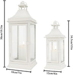 JHY DESIGN Set of 2 19.5''&13''Tall Vintage Candle Lanterns Outdoor Hanging Tower Lantern Metal Candle Holder for Garden Living Room Indoor Outdoor Parties Weddings Balcony Patio - Image 2