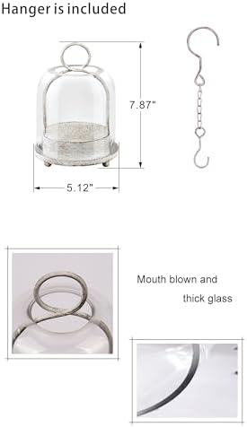 5"x7.5" Versatile Modern Metal Hurricane Lantern with Handmade Sturdy Glass Dome in Vintage White for 3" Pillar Candle & Plants, Industrial, Farmhouse, Shabby Chic - Image 2
