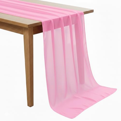 MDS Pack of 20 | Rose Pink | 14ft Chiffon Table Runner 29x170 Inches Long Romantic Rustic Sheer Gauze Runner for Wedding Bridal Shower Birthday Banquets Engagement Spring Easter Boho Decorations by MDS