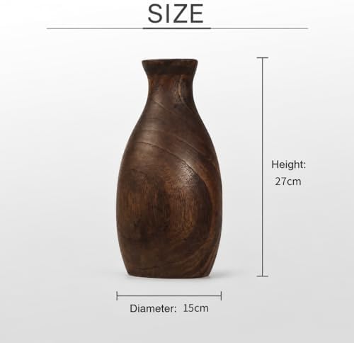 Living Room Decor Flower Vase，Black Farmhouse Decor Wood Vases Aesthetic,Office Flower Pot for Desk, Rustic Coffee Table Bookshelf Laundry House Decorations,Kitchen and Accessories - Image 3