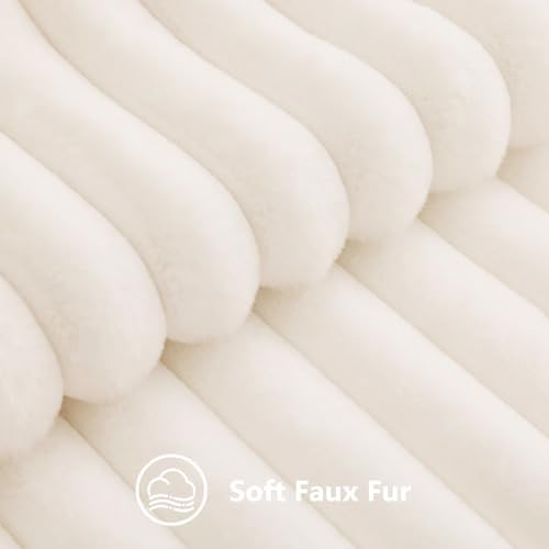 decorUhome Fall Faux Fur Throw Pillow Covers 26x26 Set of 2 Cream White - Image 3