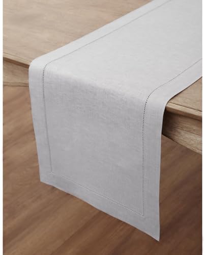 Solino Home 100% Pure Linen Table Runner Grey, Classic Hemstitch 14 x 48 in - Image 4