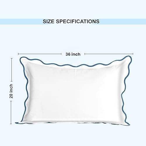Ridhi White with Blue Scalloped 100% Cotton Throw Pillow Covers 20x36 Inch - Image 5