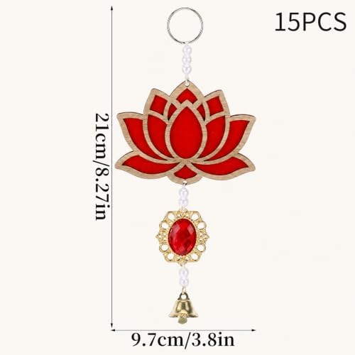 15 Pcs Lotus Flower Decor for Diwali Pooja, Bell Style Indian Floral Garlands, Wall Hanging, Indian Decor for Home, Temple, Pooja Wood Backdrop, Dropper Showpiece. - Image 2