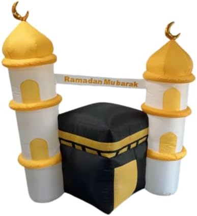 Inflatable Islamic 6FT Ramadan Kareem/Eid Mubarak Kaaba Mosque. Ramadan Blow Up Yard Decorations for Home Holiday Party Indoor, Outdoor,Garden, Lawn Decor. with LED Lights, 3 Banners Rmadan,Eid by Unknown
